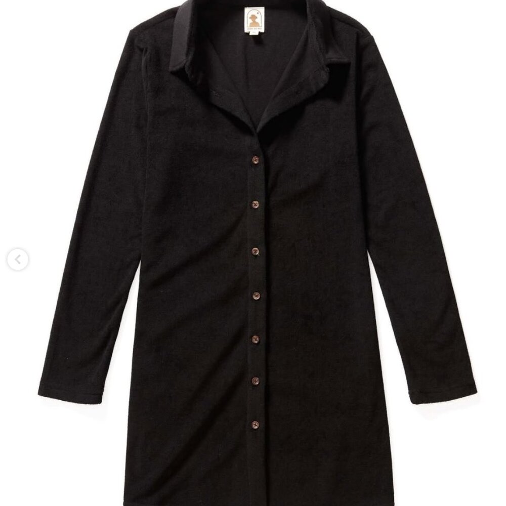 Dandy Del Mar Rio Terry Cloth Dress in Onyx Black Mini Shirt Dress Sz M Size NWT